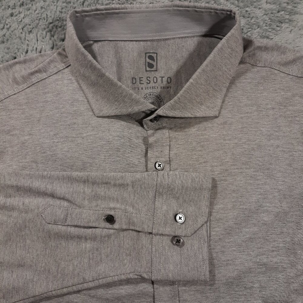 DeSoto Button Up Jersey Shirt Mens Size 3XL Stretch Cotton Gray Long Sleeve